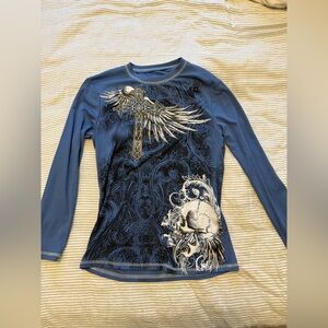 Y2K Blue Longsleeve Ribbed Tee